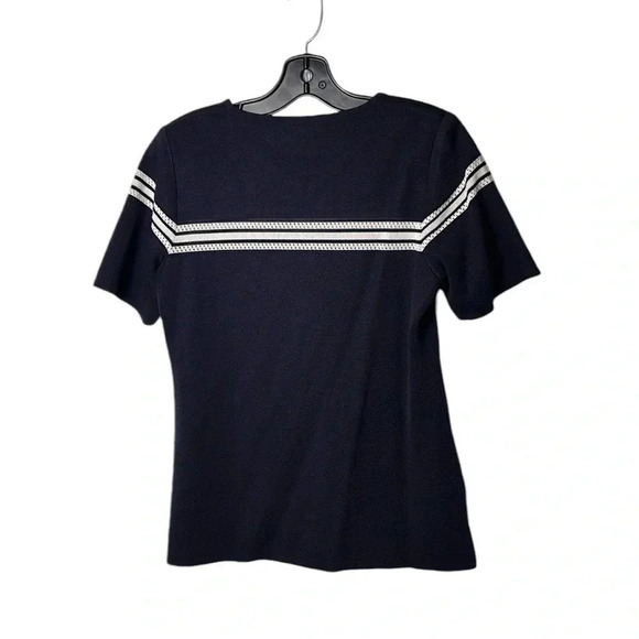 Exclusively MISOOK top,eyelet,mesh,sailor,coastal vibe,career,old money,sz 14,EC - Picture 6 of 16